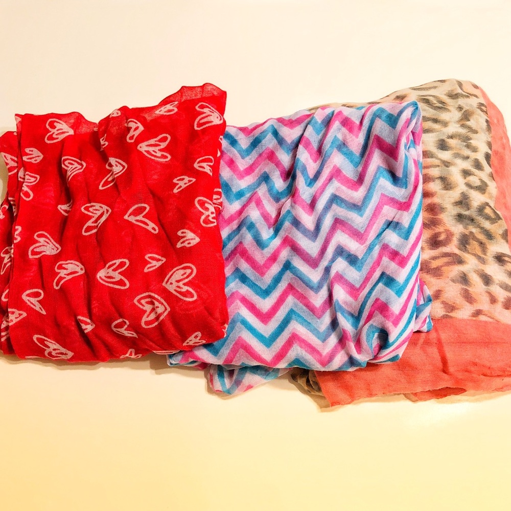 Bundle of 3 scarves. 2 on left are infinity.